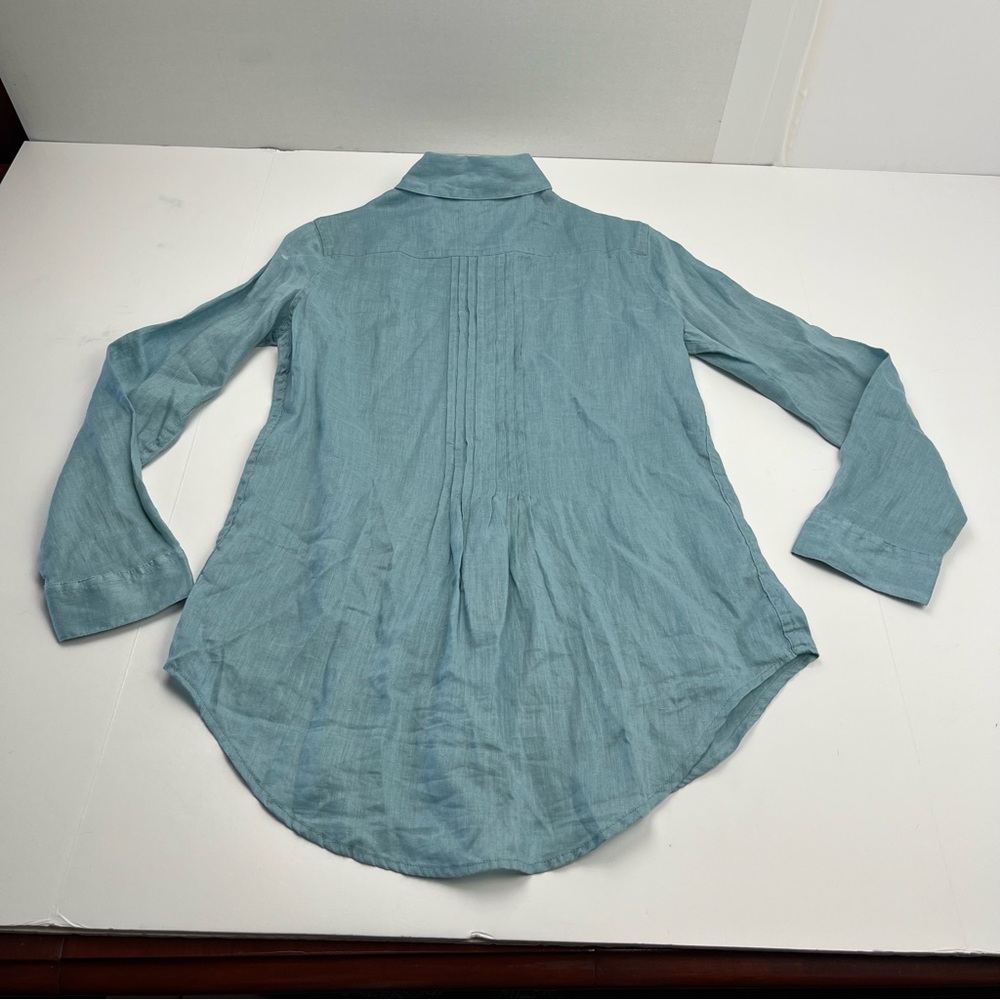 Sundance Katina Shirt 100% Linen Pintuck Tunic Top Button Front Blue XS NWOT - Picture 9 of 10